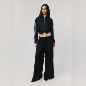 With Jean Black Wide Leg Pants with Side-Stripe Jacket